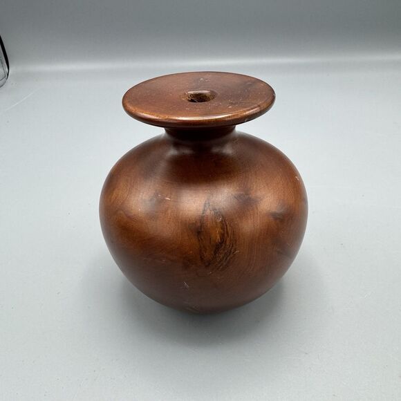 Vtg Wood Turned Bud Vase Boho Myrtlewood Muir Wood Redwood Signed Dave Kindley - Picture 6 of 7
